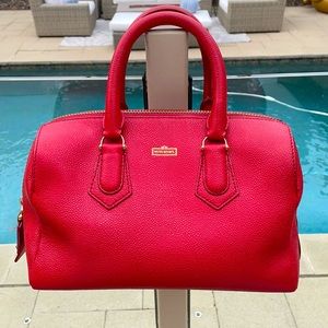 Red caviar leather satchel with gold hardware